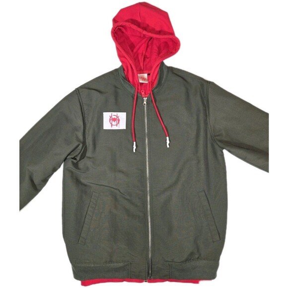 Marvel Spider Verse MILES MORALES SpiderMan Full Zip Hooded Bomber Jacket Mens - Picture 1 of 11